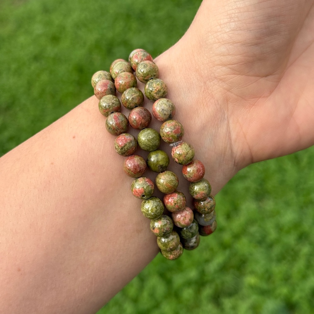 Crystal Beaded Bracelet | Unakite | Large